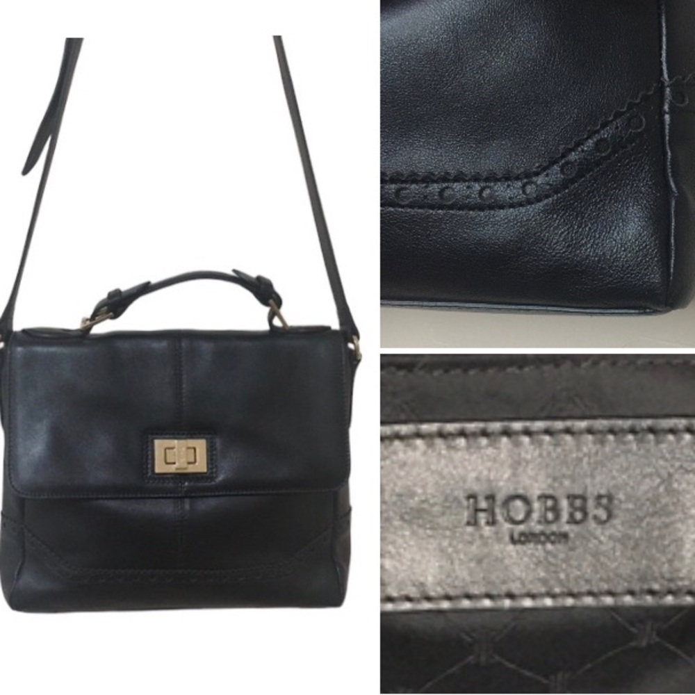 Hobbs London Black Leather Crossbody Bag Purse Oxford Stitching Made in …